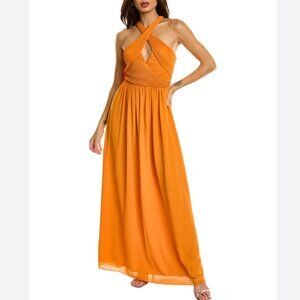 One33 Social Joann Pleated Cutout Halter Maxi Dress, Sunny Orange, Size 4